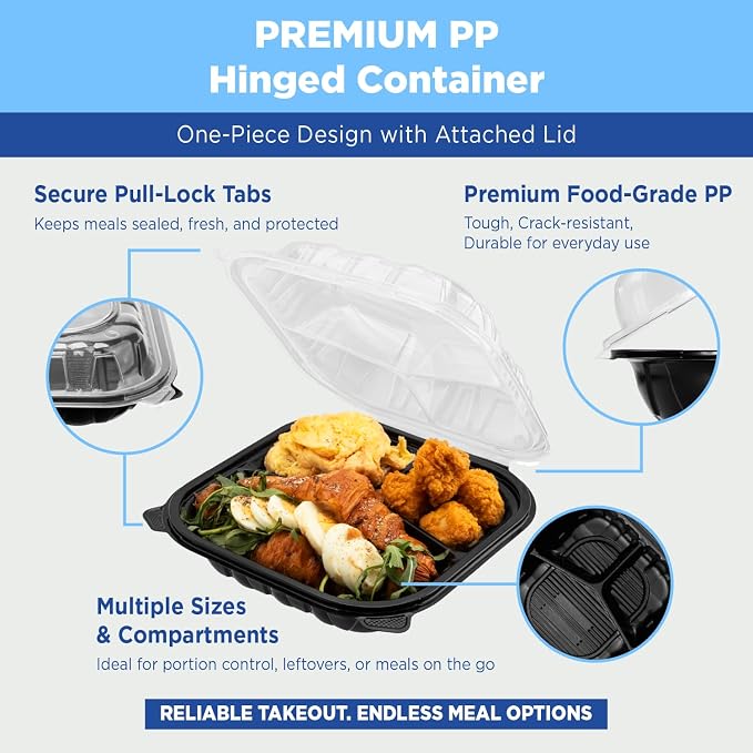Karat Premium PP Hinged Container [300 ct], Take Out Food Containers - Case (6"x6", 1 compartment) - Image 5