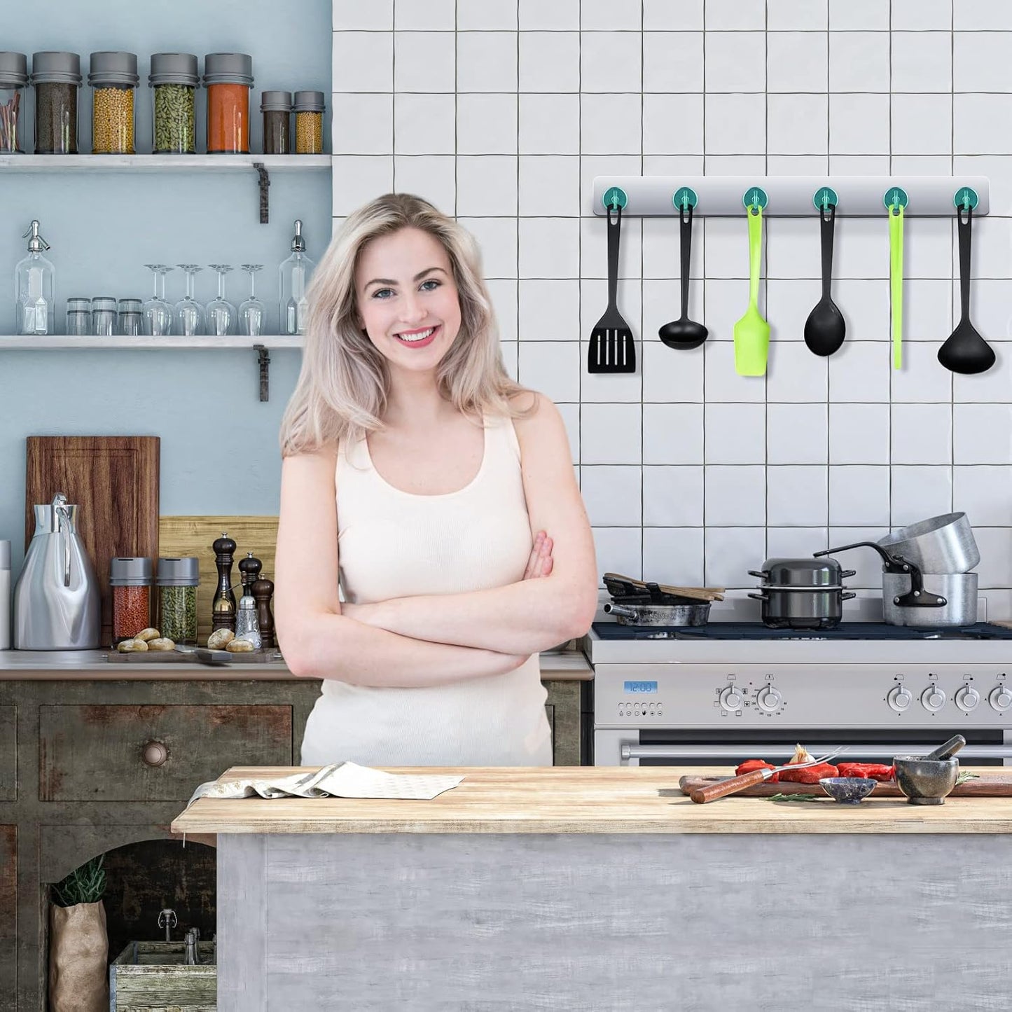 Neosmuk Magnetic Hooks Heavy Duty,Strong Magnet with Hook for Fridge, Super Neodymium Extra Strength Industrial Hooks for Hanging, Magnetic Hanger for Toolbox, Cruise, Grill(Green,10 Pack)