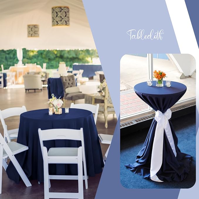 10 Pack Navy Blue Round Tablecloths,90 Inch Polyester Table Cloth - Image 5