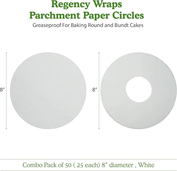 Regency Parchment Paper Circles for Round and Tube Pans, 8", 25 Each | For Round Cake Pans, Greaseproof Liners, Non Stick Baking, Pre Cut Rounds For Air Fryer, Pizza Stone & Microwave Cooking - Image 7