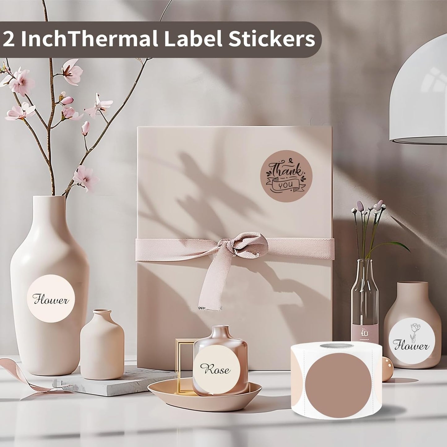 2 Inch Beige Gradient Round Thermal Label Printer Stickers, Self-Adhesive Direct Labels for DIY Logo Design, Name Tag (500 Labels/1 Roll)