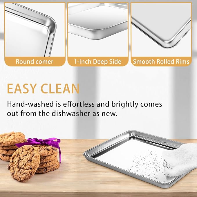 Baking Trays for Oven Non Stick Set of 2, Premium Stainless Steel Oven Tray, Durable Cookie Sheets Pan for Baking Cooking Serving - 18 x 13 x 1 inch, Dishwasher Safe and Easy Clean - Image 3