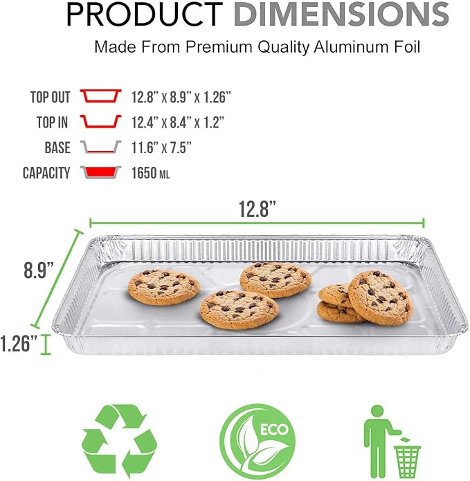(25 Pack) 1/4 Size Cookie Sheet Baking Cake Pans l 12.8” x 8.9” Disposable Aluminum Foil Trays l Premium Heavy Duty Nonstick Baking Sheets Reusable - Image 2