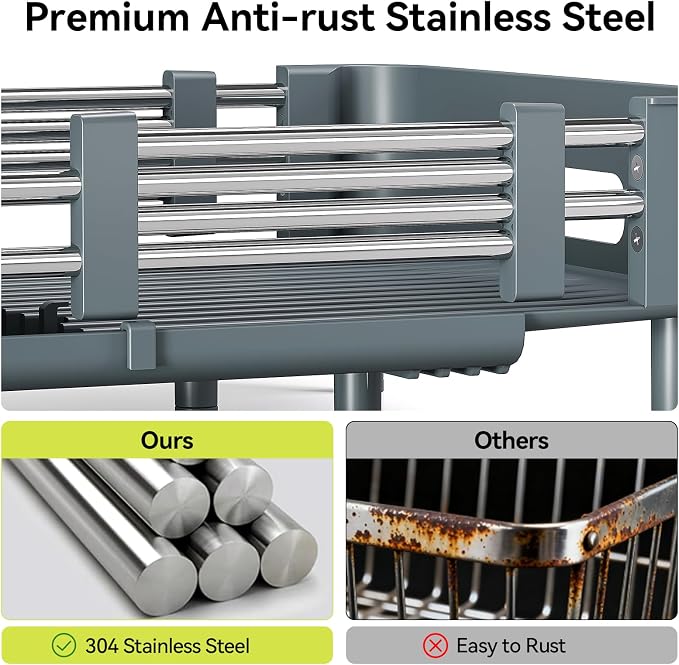 Urackify Extendable Stainless Dish Drying Rack for Kitchen Counter - Image 8