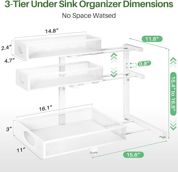 Kitstorack Under Sink Organizer 3-Tier Slide Out Drawer for Bathroom 2-Pack - Image 9