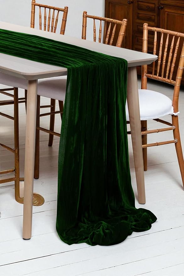 MDS® Pack of 20 | Hunter Green | Velvet Table Runner 20 x 120 Inches 10ft Long Luxurious Soft Romantic Wedding Runners for Party Reception Bridal Shower Birthday Banquets Dinner Table Decoration by MDS