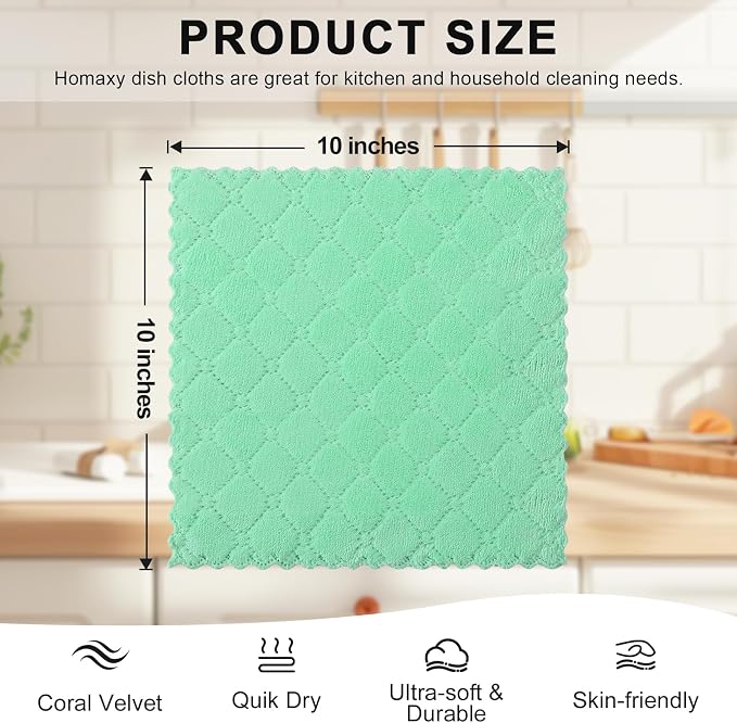 Homaxy 12 Pack Super Soft & Absorbent Dish Cloths, 10" x 10", Green - Image 5