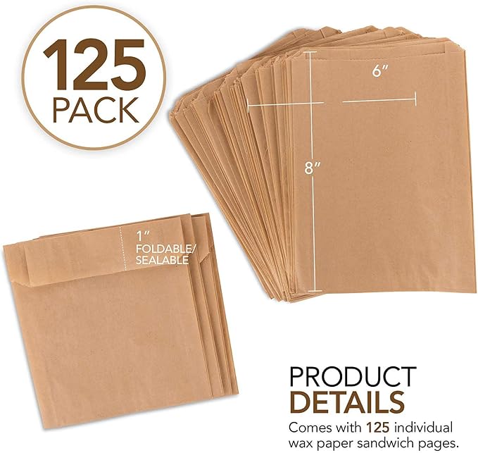 Paper Sandwich Bags Kraft Brown (125 Pack) Food Grade Bags with White Round Stickers for Sealing - Unbleached Compostable Natural Kraft Paper Stock Bags for Bakery Cookies, Treats, Snacks, Sandwiches - Image 2
