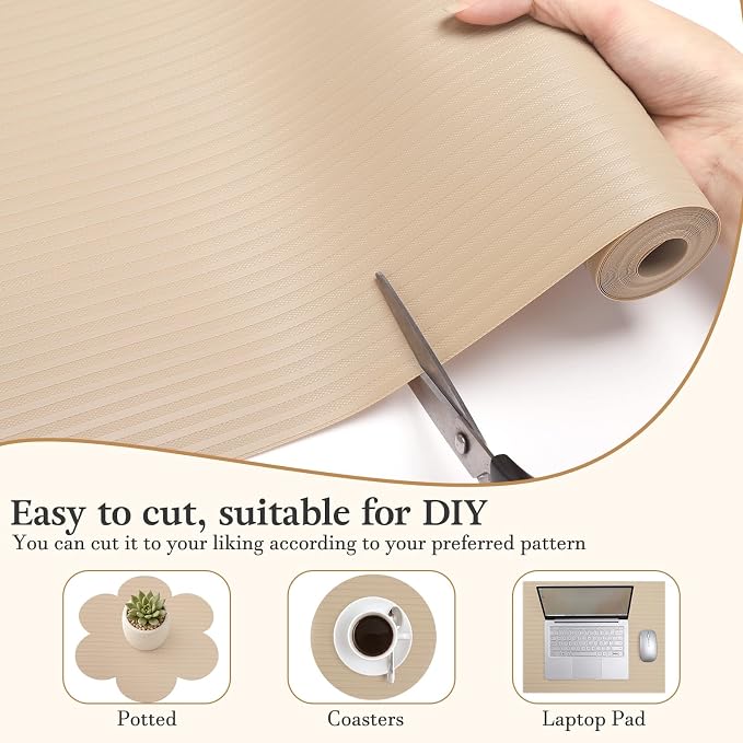 Shelf Liners for Kitchen Cabinets, 11.8 X 157.5 Inches Durable Pantry Shelving Liner for Drawer Tool Box Closed Refrigerator Non Adhesive Waterproof Protect Mat Washable, Khaki - Image 3