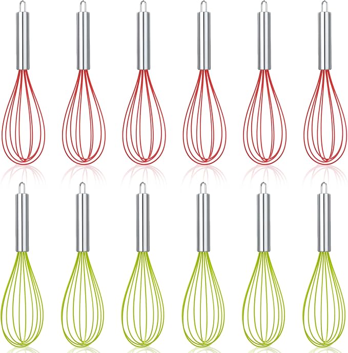 FoldTier 6 Sets 10 Inch Christmas Whisks Gifts DIY Fillable Christmas Tree Ornaments Xmas Colored Silicone Whisks for Cooking Heat Resistant Egg Beaters with Card Rope Bag for Candy Holder by FoldTier