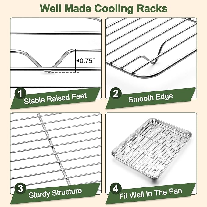 TeamFar Baking Sheet with Rack Set, 3 Pans + 3 Racks, 16/12.5/10.5 Inch | Stainless Steel Cookie Sheets Baking Pans Trays and Cooling Racks for Cooking, Non-Toxic & Heavy Duty, Dishwasher Safe - Image 4