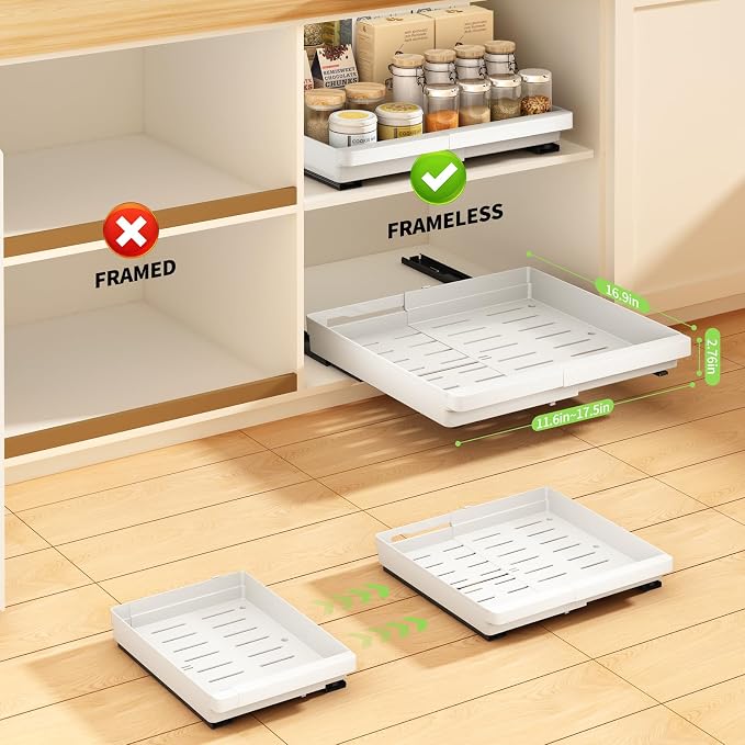 DOMNIU Pull Out Cabinet Organizers Expandable,White,16.9"Depth,4 Pack - Image 3