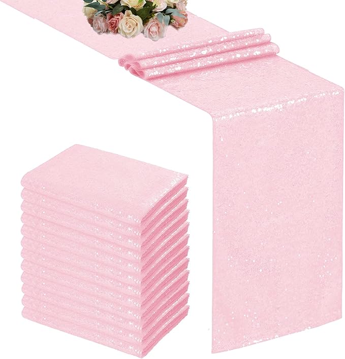 Pink Sequin Table Runner 12 Pack 12''x72'' Glitter Table Runner by WISPET