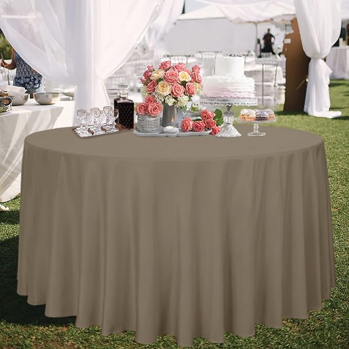 sancua Round Tablecloth, 120 Inch, Taupe - Image 3