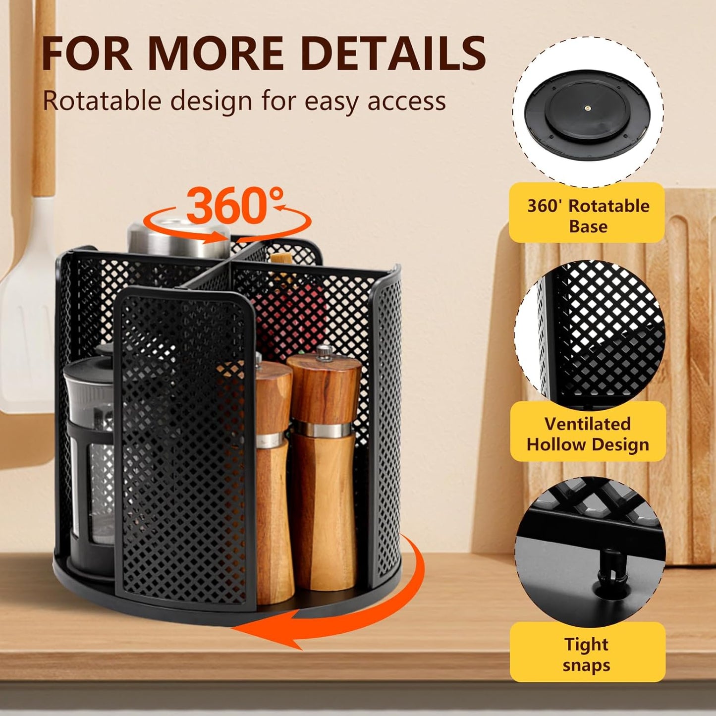 Coffee Cup Dispenser, Disposable Paper Cup and Lid Holder 360° Rotatable with 4 Compartments,Can Stacking 3-16oz Cups and Lid Holder for Coffee Shop,Home Countertop,Office,Restaurant,Kitchen