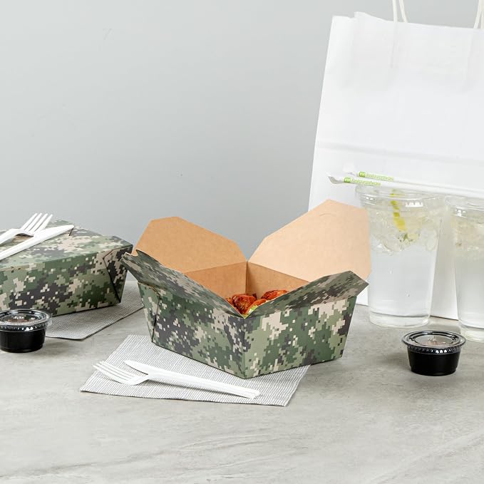 Restaurantware-Bio Tek 6.7 x 5.5 x 2.6 Inch Food Containers, 200 Durable Takeaway Boxes - Disposable, Sturdy, Camouflage Paper 45 Ounce Takeout Boxes, Rectangle, For Takeout And Delivery, Or Picnics - Image 8