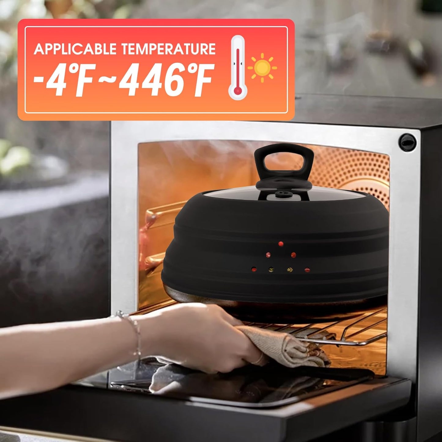 Microwave Splatter Cover Collapsible Silicone & Tempered Glass 11.8 Inch Microwave Cover for Food Splatter Guard with Steam Vents Dishwasher Safe Fits Bowls, Plates & Pots (Black)