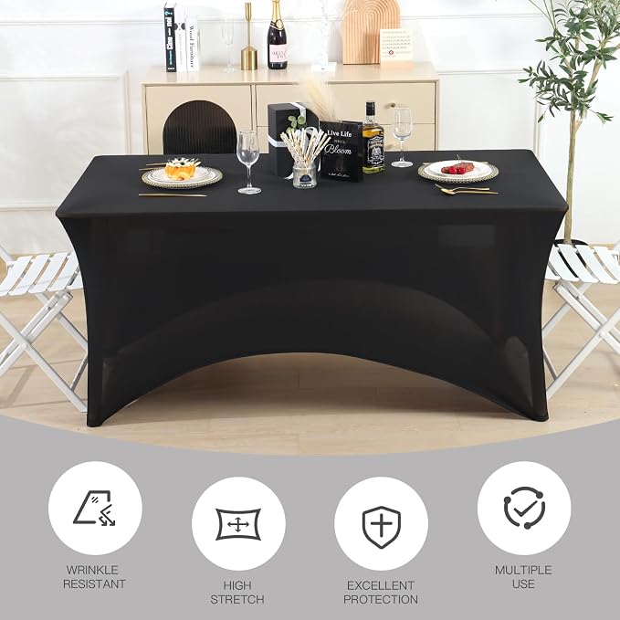 Fixwal 6 Pack 6FT Black Tablecloth Rectangle Spandex Fitted Table Cover - Image 5