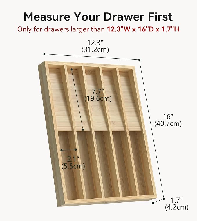 Silverware Drawer Organizer for Kitchen Utensil,Bamboo 10 Slot - Image 2