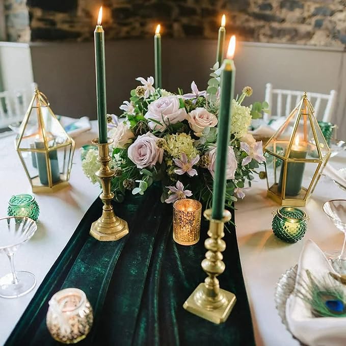 Luxurious Velvet Table Runner, 10ft Wedding Reception Decorations, 20x120inch Soft Velvet Fabric, Table Linen Overlay, Wedding Table Runners (Emerald Green, 20X120inch, 5pack) - Image 3