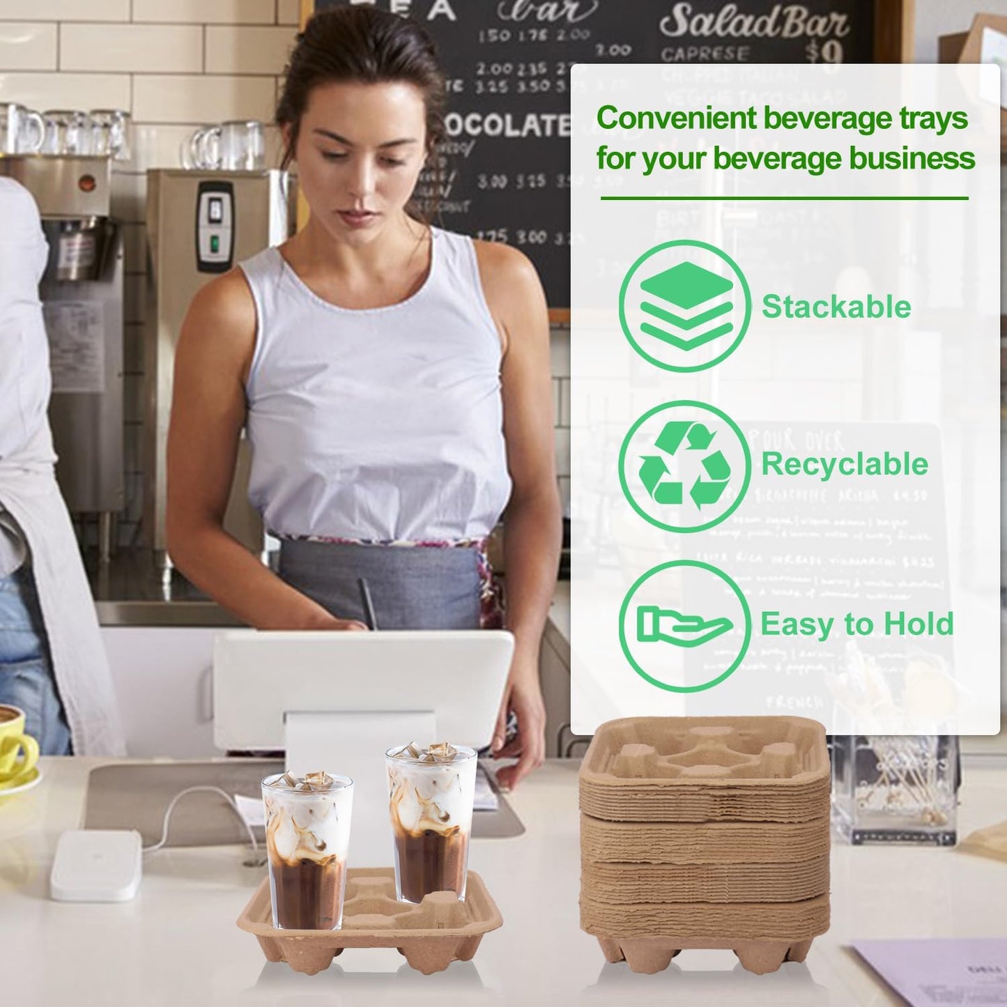 40 Pack Eco-Friendly 4 Cup Drink Carrier, Disposable Coffee Carrier, Cardboard Cup Holder, to Go Coffee Cup Holder for Hot and Cold Drinks by IHDYPPEW