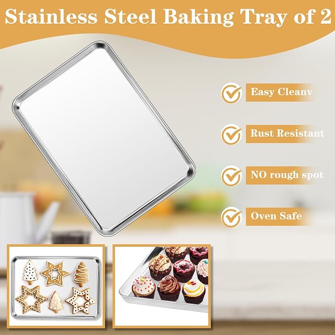 Baking Trays for Oven Non Stick Set of 2, Premium Stainless Steel Oven Tray, Durable Cookie Sheets Pan for Baking Cooking Serving - 18 x 13 x 1 inch, Dishwasher Safe and Easy Clean - Image 4