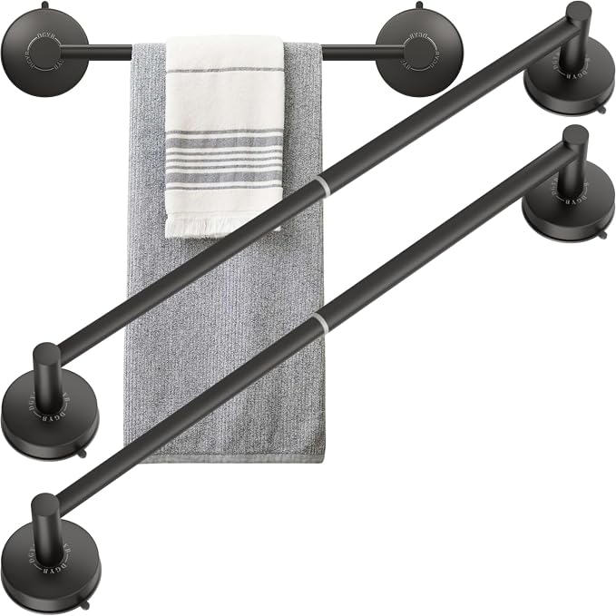 DGYB 2 Pcs Adjustable Suction Cup Towel Bar for Bathroom 14-27 Inch Matte Black Towel Rack No Drill Removable Shower Towel Holder for Glass Door Tile by DGYB