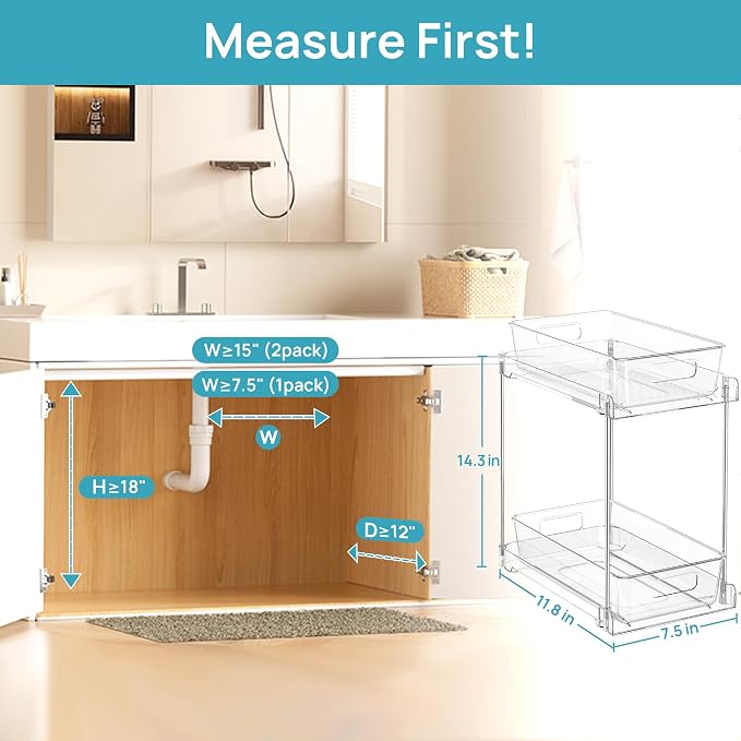 Vtopmart 2 Pack Taller Pull Out Bathroom Under Sink Organizer (S-Higher) - Image 7