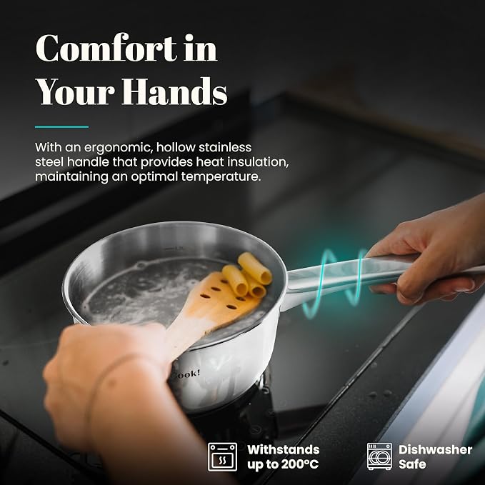 Wecook! Saucepan 18 cm, small saucepan, induction 2.1 litres, stainless steel, stackable, for small portions, single household - Image 5