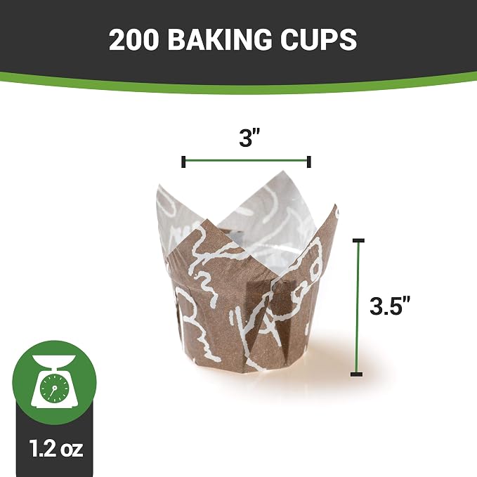 Restaurantware-Premium 1.2-oz Baking Cups: Regular-Tulip Paper Baking Cups Perfect for Muffins, Cupcakes or Mini Snacks - Brown Chocolate Wisp Print Design - Disposable - 200-CT - Image 14
