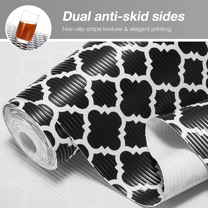 Glotoch Shelf Liner, 17.5" W x 360" L, Black and White Quatrefoil - Image 7