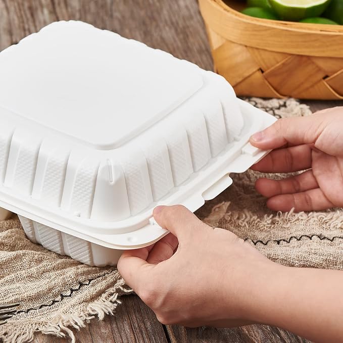 Jaluxing 8X8 1Compartment 50Pack Plastic Clamshell Take Out Food Containers, Heavy Duty To-go Disposable Lunch Box Restaurant Meal Prep Packaging Catering Hinged Container (Formerly FULING) - Image 4