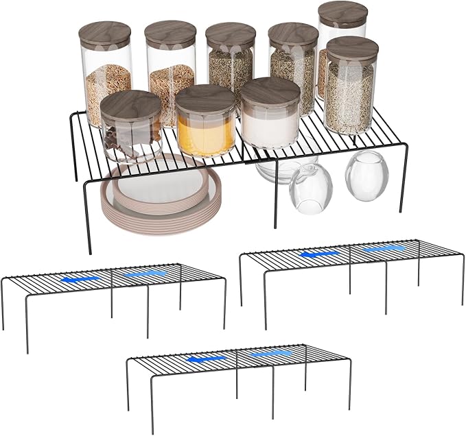 4Pack Expandable Storage Shelf, 13.5"~23" L x 9.4" W x 5.5" H, Black by DPZM