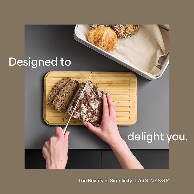 LARS NYSØM Bread Box I Metal Box for long lasting freshness I Bread Bin with bamboo lid usable as cutting board I 13.4x7.7x5.3In (Pebble Gray) - Image 3