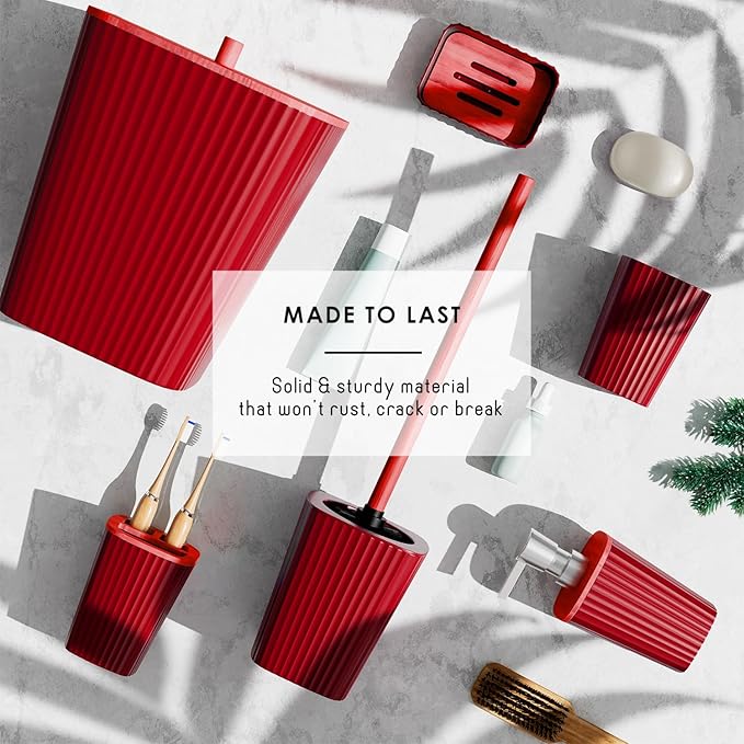 Clara Clark Christmas Bathroom Accessory Set - 22PC, Complete Set + Bath Rugs, Modern, Red & White, Polyester - Image 8