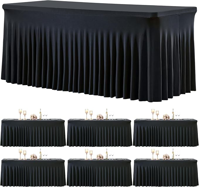 Besutolife 6 Pack Black Spandex Tablecloth for 6ft Rectangle Tables Fitted Table Cloth Stretch Table Covers Skirt 6ft Rectangular Tablecloths for Banquet Parties Wedding Decorations by Besutolife