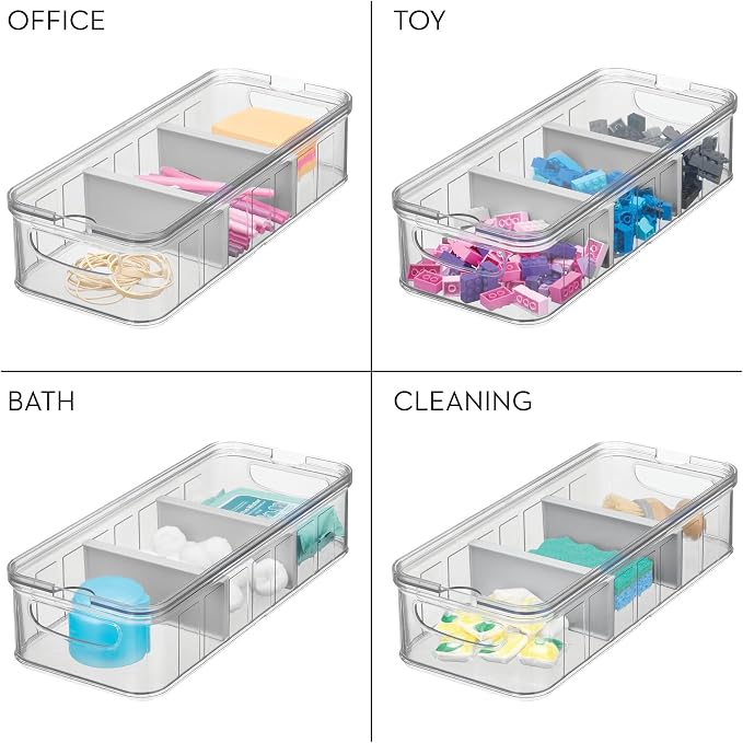 iDesign Large Fridge Organizer Bin with Removable Divider and Lid - Set of 6 - Clear/Gray - Image 4