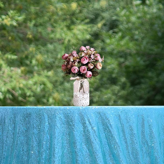 JYFLZQ Baby Blue Sequin Tablecloth Glitter Party Table Cover 120 Inch Round - Image 2