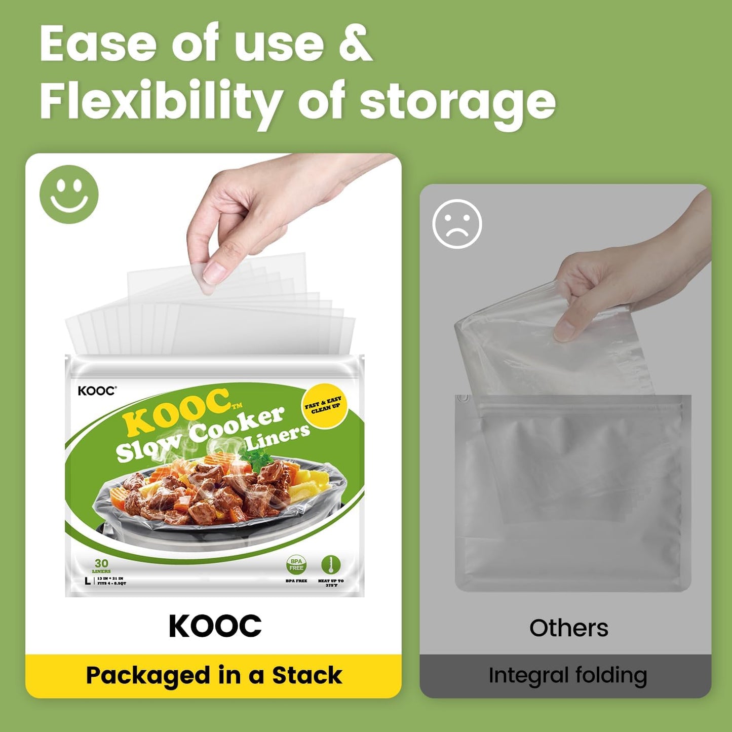 KOOC Slow Cooker Liners 13"x21" 30 Count Disposable Plastic Bags Pot Liners Cooking Bags Fit 3 qt to 8.5 qt Pot BPA Free