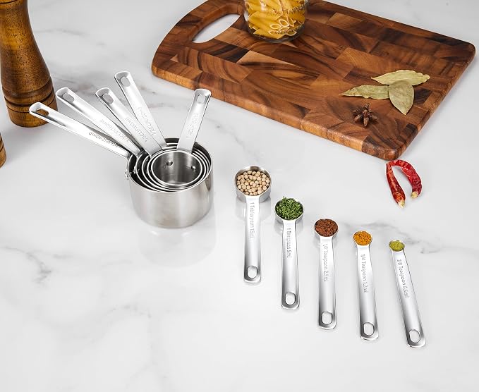 KEAWELL Premium 18/10 Measuring Set (Silver, Measuring Cups & Spoons) | 18/10 Stainless Steel; 10-Piece Nesting Set; Stackable; Upscale; Dishwasher Safe; Ideal for Baking and Cooking. - Image 3