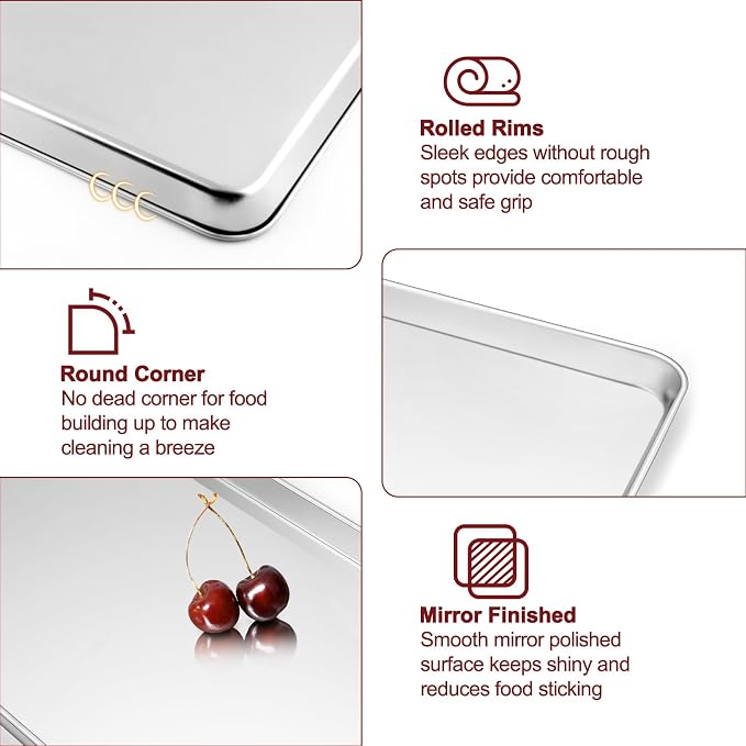 TeamFar Baking Sheet with Rack, Stainless Steel Sheet Pan-17.6/16/12.5 Inch | Cookie Sheets Baking Trays and Cooling Racks for Cooking, Non-Toxic & Heavy Duty, Dishwasher Safe, 6 PCS (3 Pans + 3 Racks) - Image 3