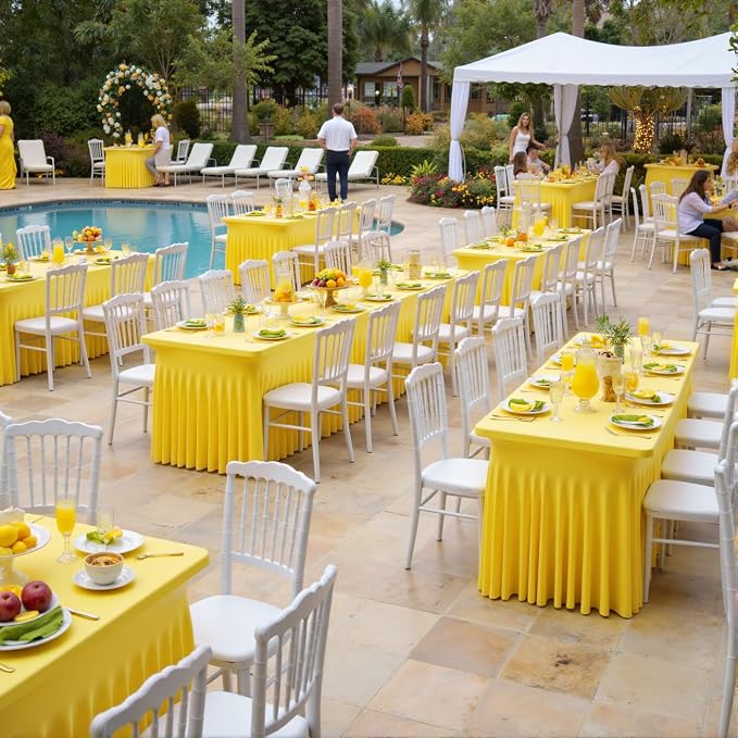 leegleri 4 Pack Yellow Spandex Fitted Table Clothes for 8 Foot Rectangle Tables, Wrinkle Free 8ft Spandex Table Cover, Spandex Table Skirt for 8FT Rectangle Tables-for Banquet Weddings Parties - Image 4