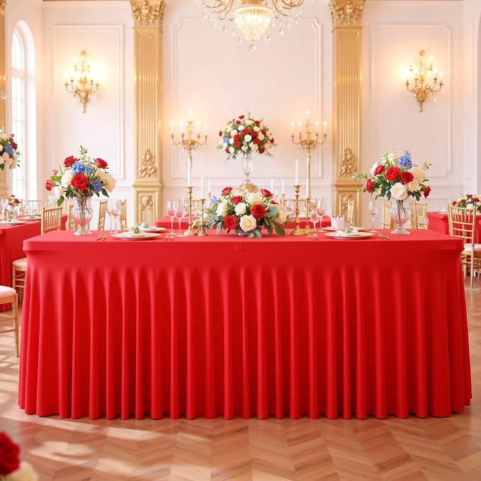 Besutolife 8 Pack Red Spandex Tablecloth for 6ft Rectangle Tables Fitted Table Cloth Stretch Table Covers Skirt 6ft Rectangular Tablecloths for Banquet Parties Wedding Decorations - Image 8