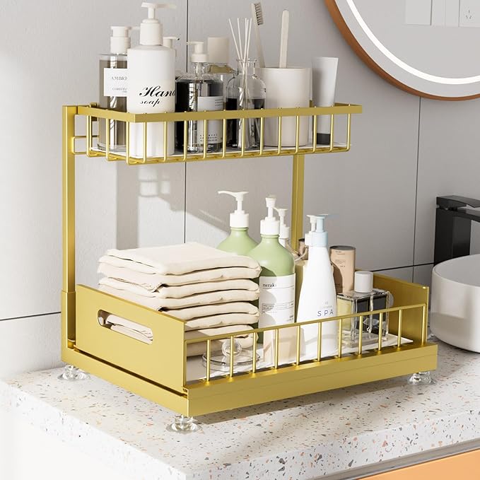 Saydear 2-Pack L-Shaped Under Sink Organizer, 2-Tier Pull-out Cabinet Rack - Image 3