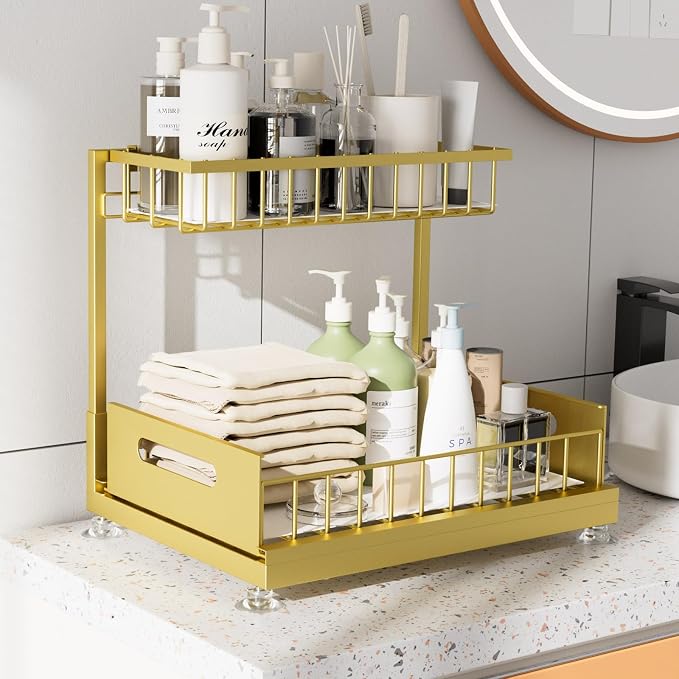 Saydear L-Shaped Under Sink Organizer, 2-Tier Pull-out Cabinet Rack 1-Pack - Image 3