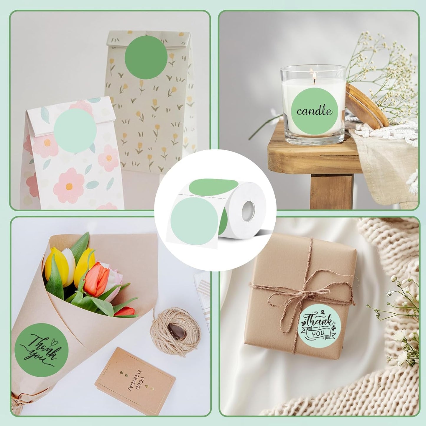 Thermal Label,3 Inch Green Gradient Round Thermal Printer Sticker,Self-Adhesive Round Direct Thermal Labels,Thermal Stickers for DIY Logo Design,Name Tag (300 Labels/1 Roll)