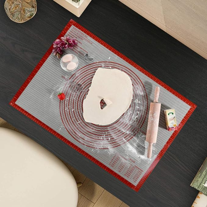 Non-slip Silicone Pastry Mat Extra Large with Measurements 36''By 24'' for Baking Mat, Counter/Dough Rolling/Oven Liner/Fondant/Pie Crust（Red） (Pack of 2) - Image 2