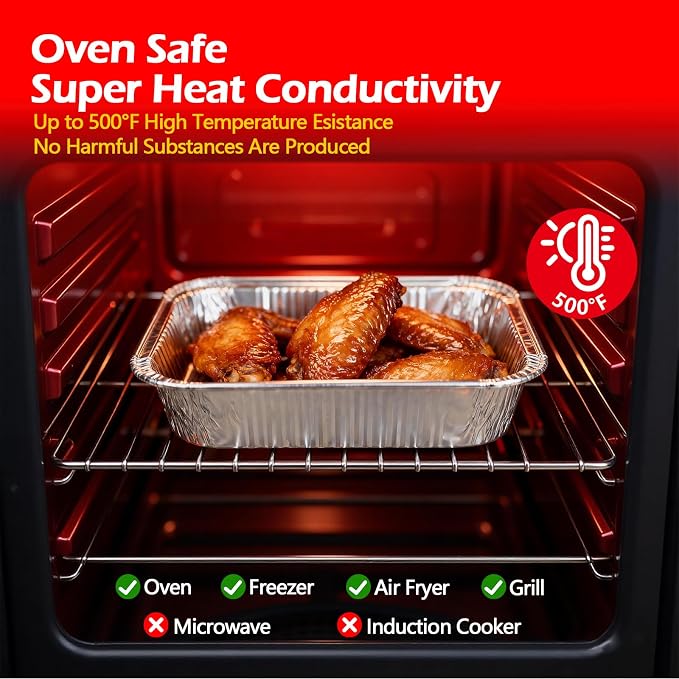 8x8 Aluminum Foil Pans with Lid, 20 Pack Disposable Trays Half Size Heavy Duty Tin Pans Deep Food Containers For Cooking, Meal Prep, Baking, Roasting, Chafing, Heating or Steam Table - Image 3
