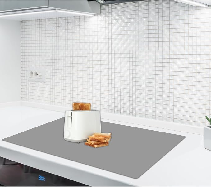 2MM Thick Silicone Countertop Mat, 23.6"x 23.6" Silicone Mats for Kitchen Counter, Nonslip Heat Resistant Mat, Large Kitchen Counter Mats, Waterproof Countertop Protector Light Gray by WelcometoULTIBE