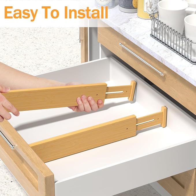Bamboo Drawer Dividers Organizers, 2.56" High, 17"-21.8" Adjustable, 6 Pack - Image 6